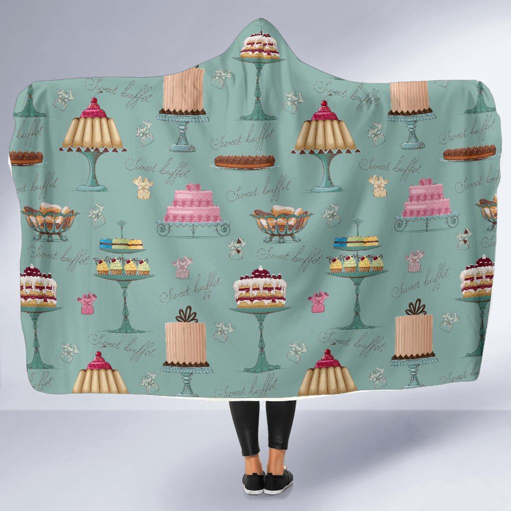 Sweet Cake Pattern Print Hooded Blanket-grizzshop