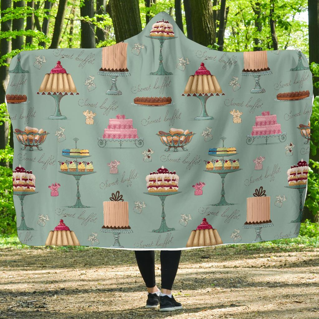 Sweet Cake Pattern Print Hooded Blanket-grizzshop