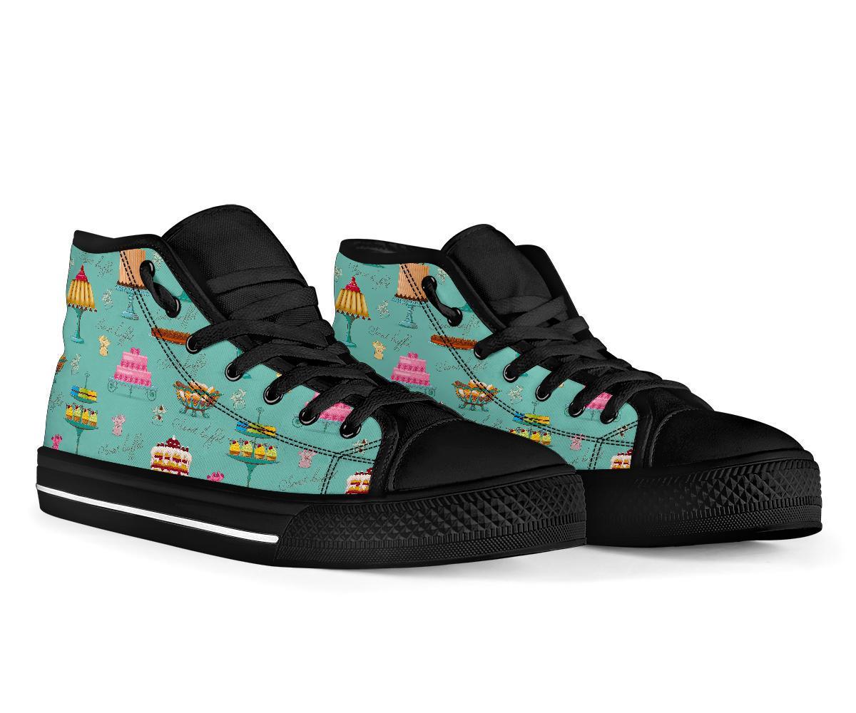 Sweet Cake Pattern Print Men Women's High Top Shoes-grizzshop