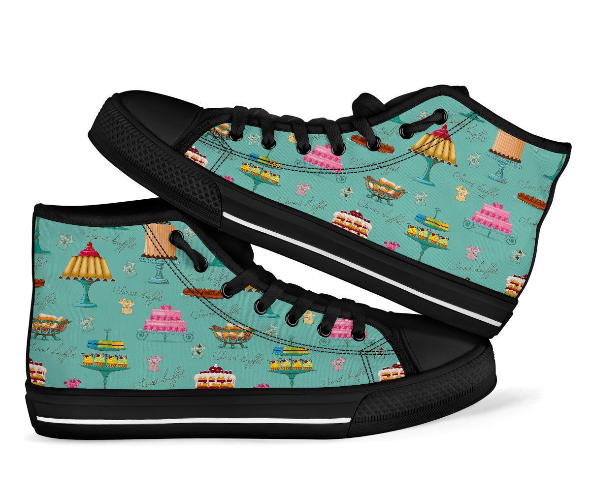 Sweet Cake Pattern Print Men Women's High Top Shoes-grizzshop
