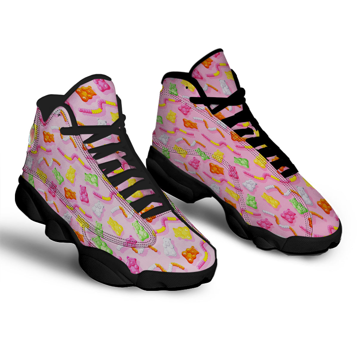 Sweet Gummy Bears And Worms Print Pattern Black Basketball Shoes-grizzshop