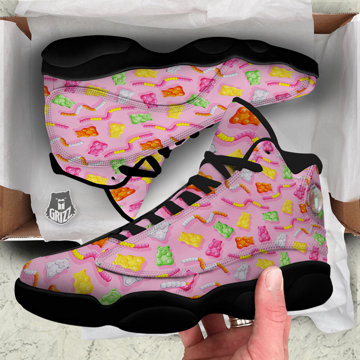 Sweet Gummy Bears And Worms Print Pattern Black Basketball Shoes-grizzshop