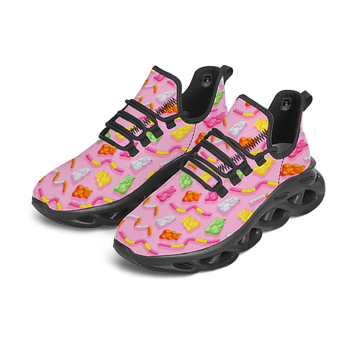 Sweet Gummy Bears And Worms Print Pattern Black Running Shoes-grizzshop