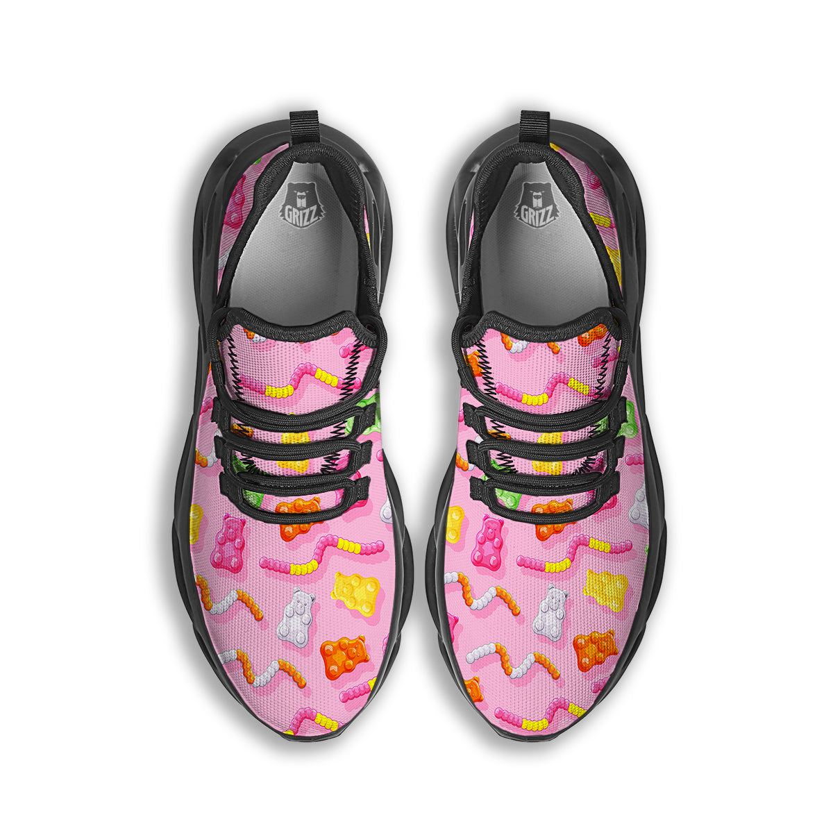 Sweet Gummy Bears And Worms Print Pattern Black Running Shoes-grizzshop
