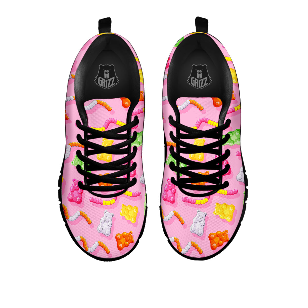 Sweet Gummy Bears And Worms Print Pattern Black Sneaker-grizzshop