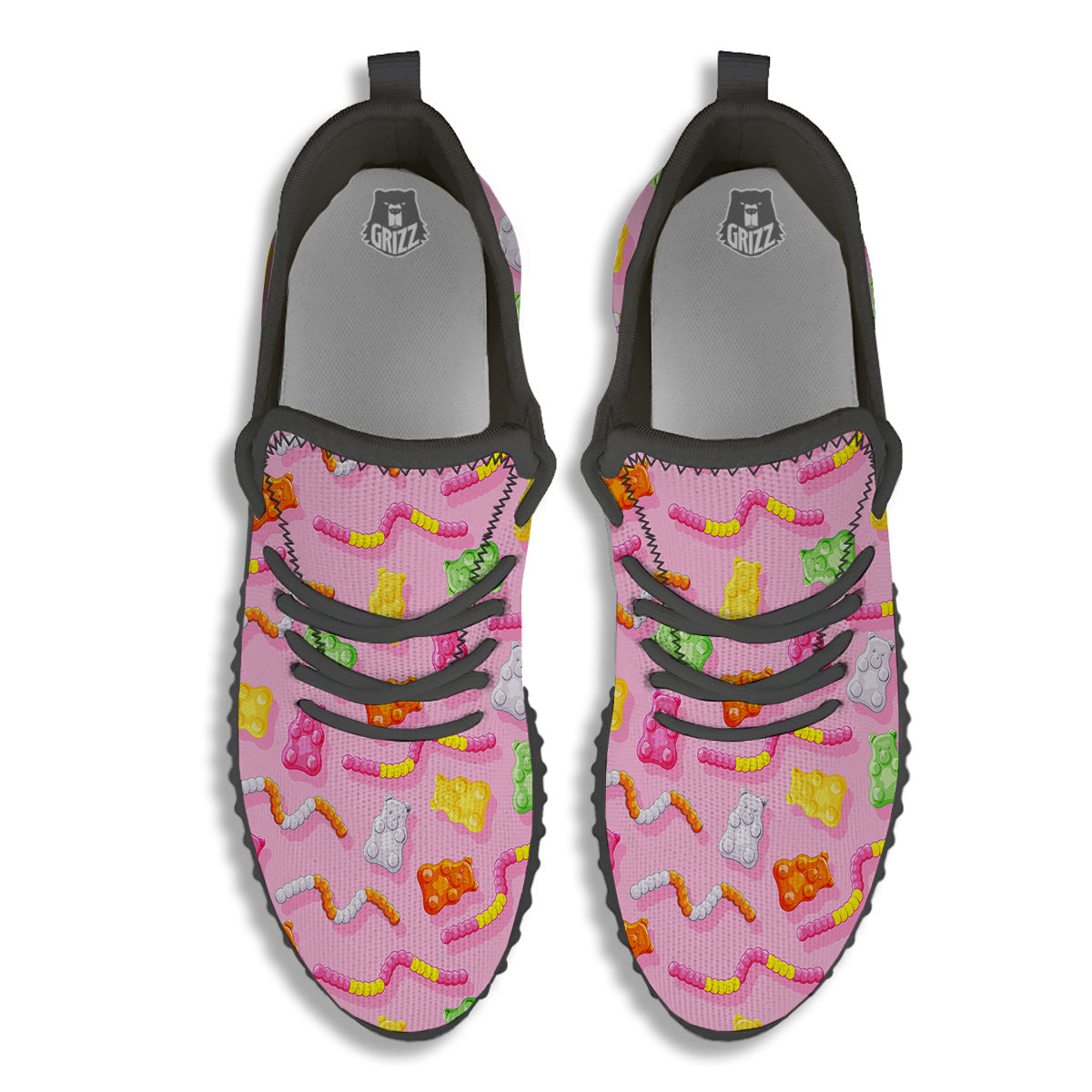 Sweet Gummy Bears And Worms Print Pattern Black Walking Shoes-grizzshop