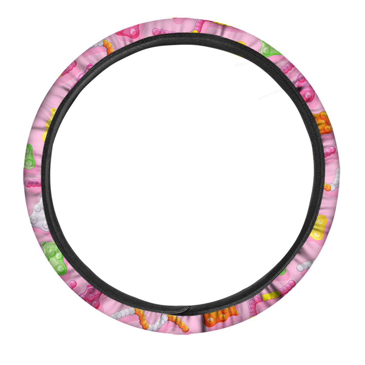 Sweet Gummy Bears And Worms Print Pattern Car Steering Wheel Cover-grizzshop