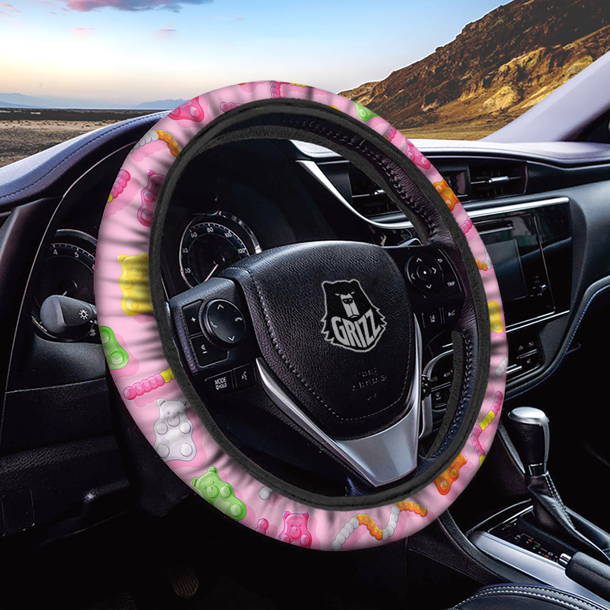 Sweet Gummy Bears And Worms Print Pattern Car Steering Wheel Cover-grizzshop