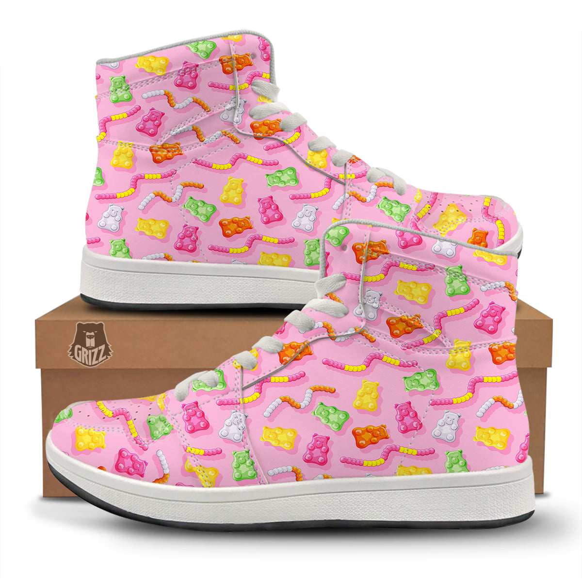 Sweet Gummy Bears And Worms Print Pattern High Top Sneakers-grizzshop
