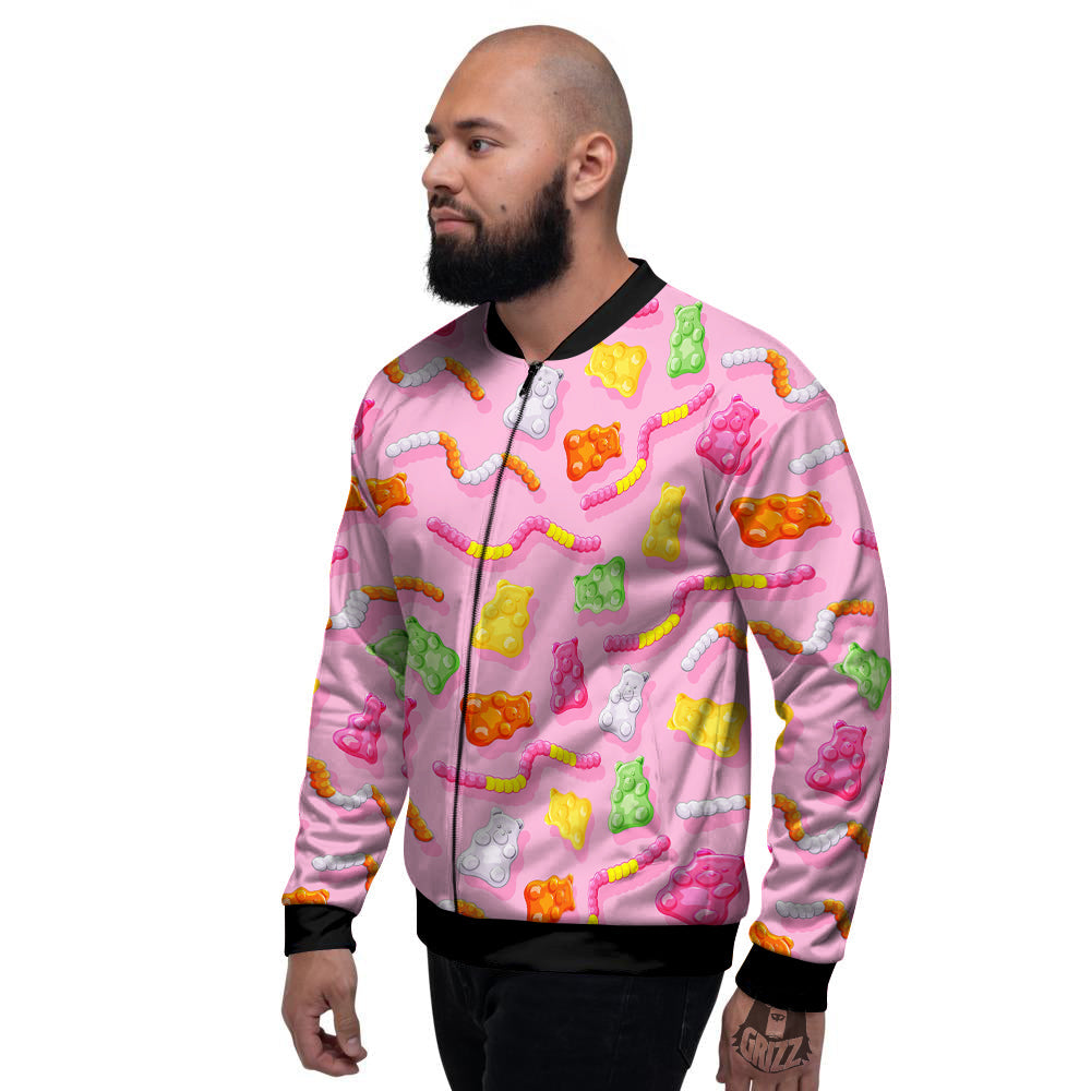Sweet Gummy Bears And Worms Print Pattern Men's Bomber Jacket-grizzshop