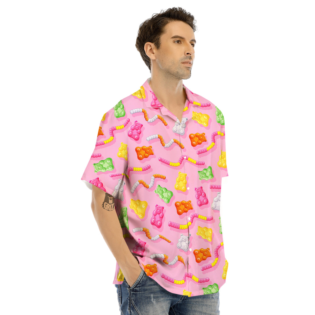 Sweet Gummy Bears And Worms Print Pattern Men's Hawaiian Shirt-grizzshop
