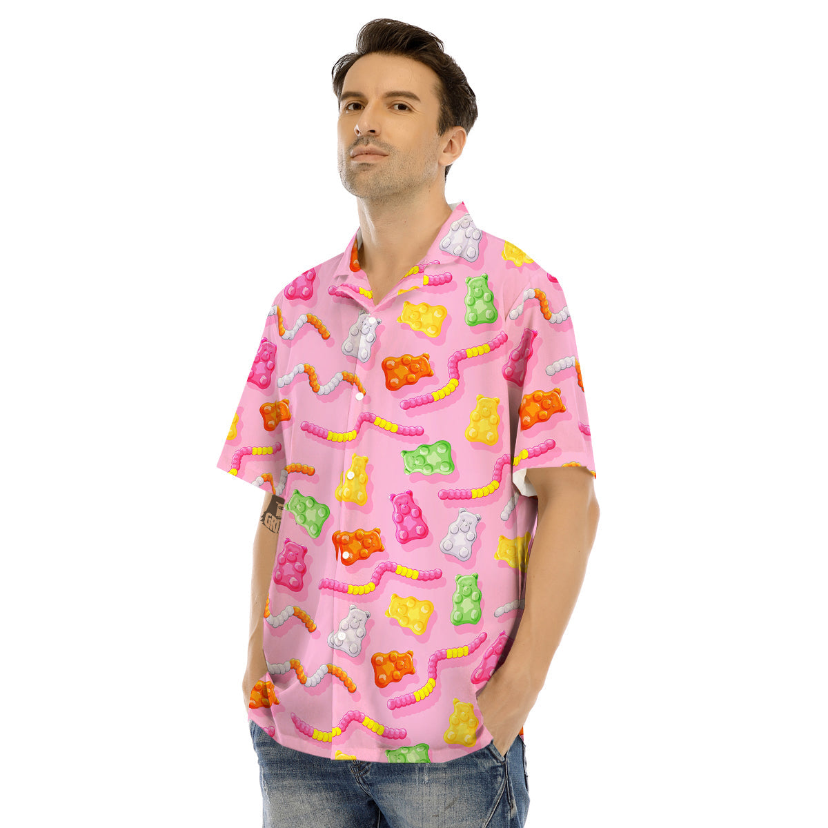 Sweet Gummy Bears And Worms Print Pattern Men's Hawaiian Shirt-grizzshop