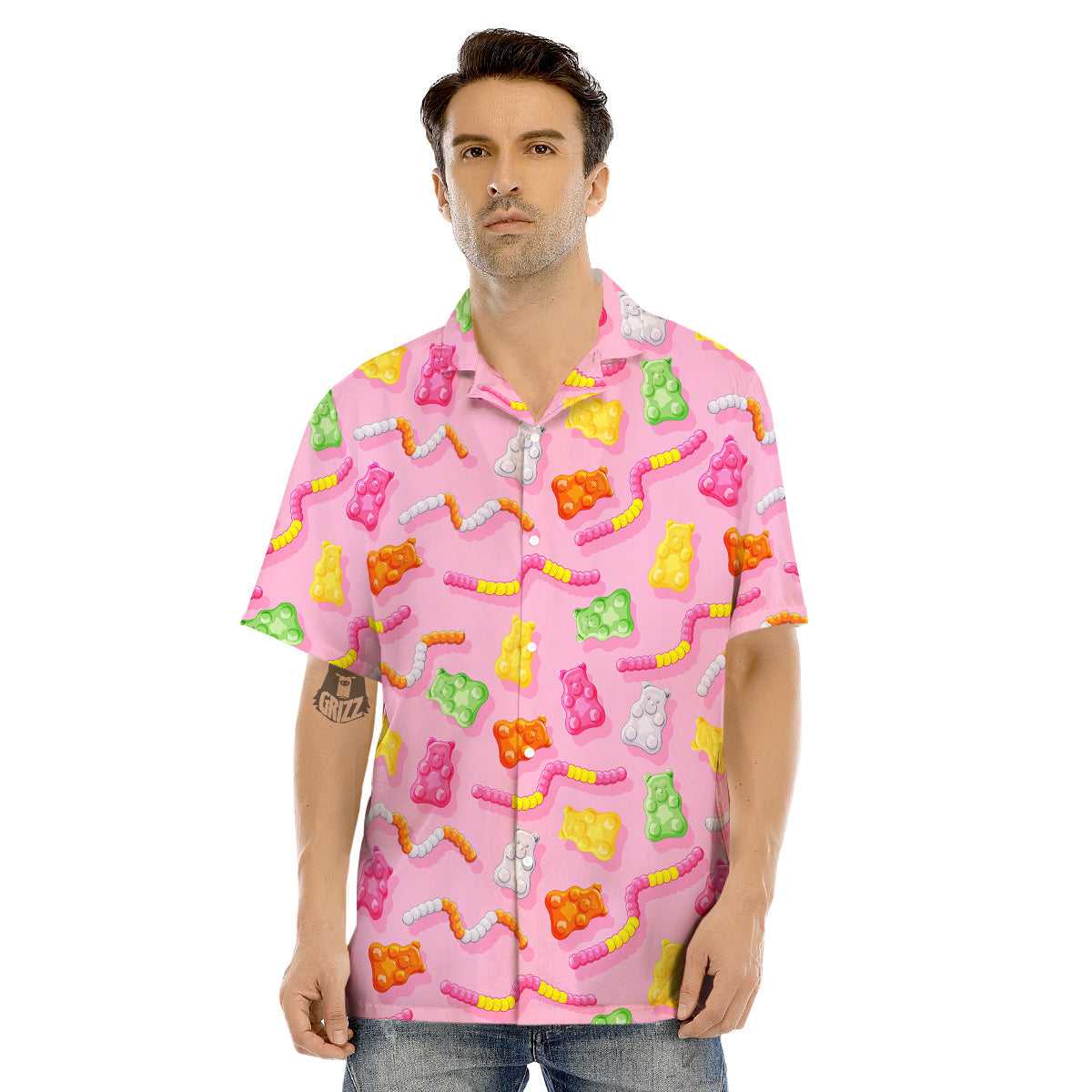 Sweet Gummy Bears And Worms Print Pattern Men's Hawaiian Shirt-grizzshop