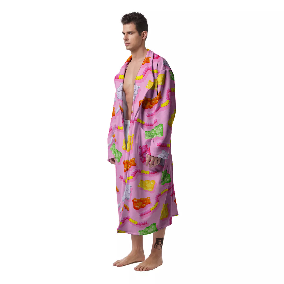 Sweet Gummy Bears And Worms Print Pattern Men's Robe-grizzshop