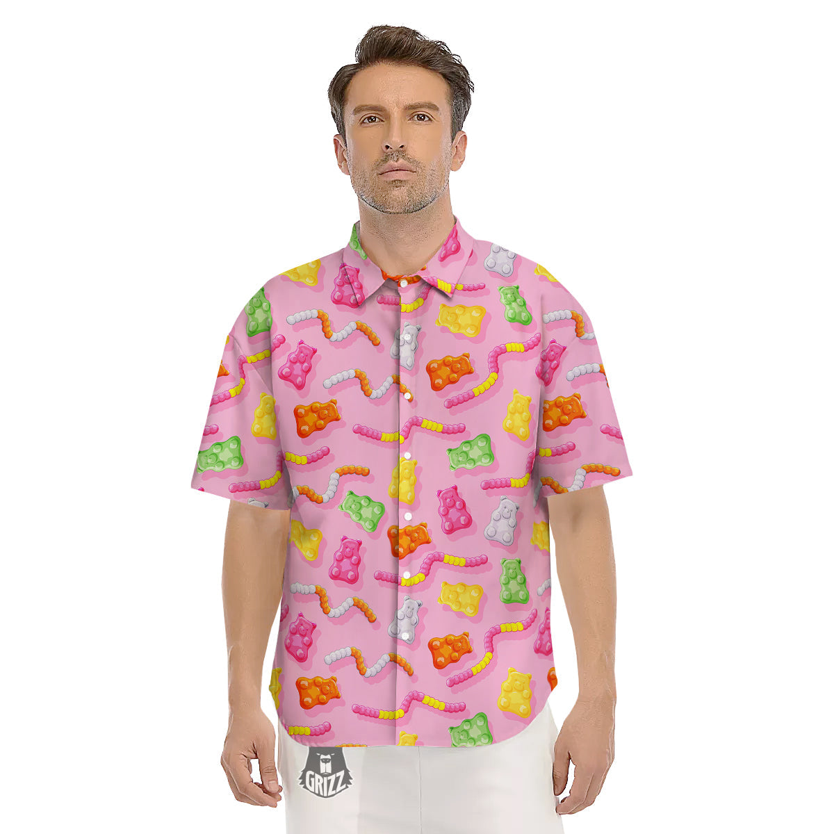 Sweet Gummy Bears And Worms Print Pattern Men's Short Sleeve Shirts-grizzshop