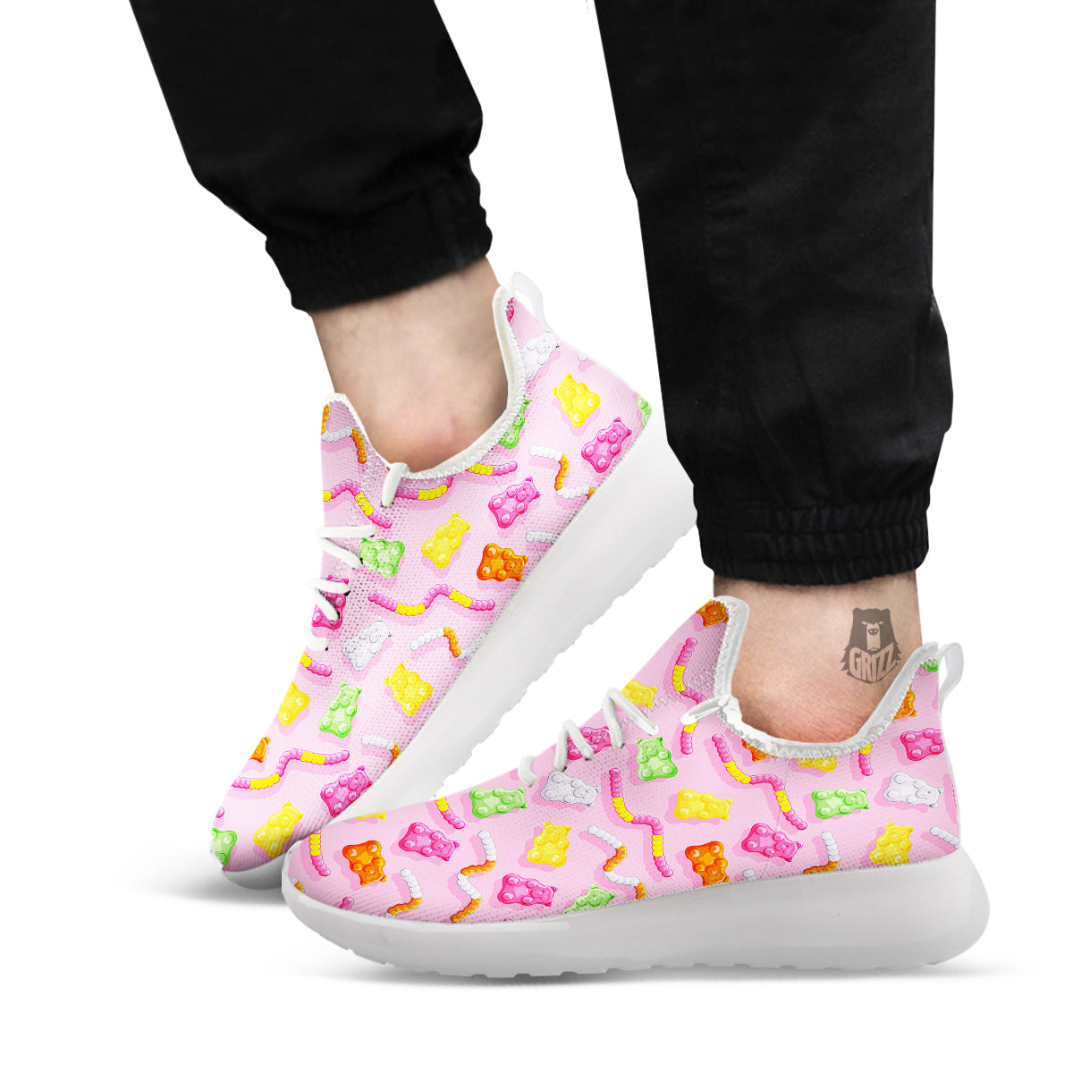 Sweet Gummy Bears And Worms Print Pattern White Athletic Shoes-grizzshop