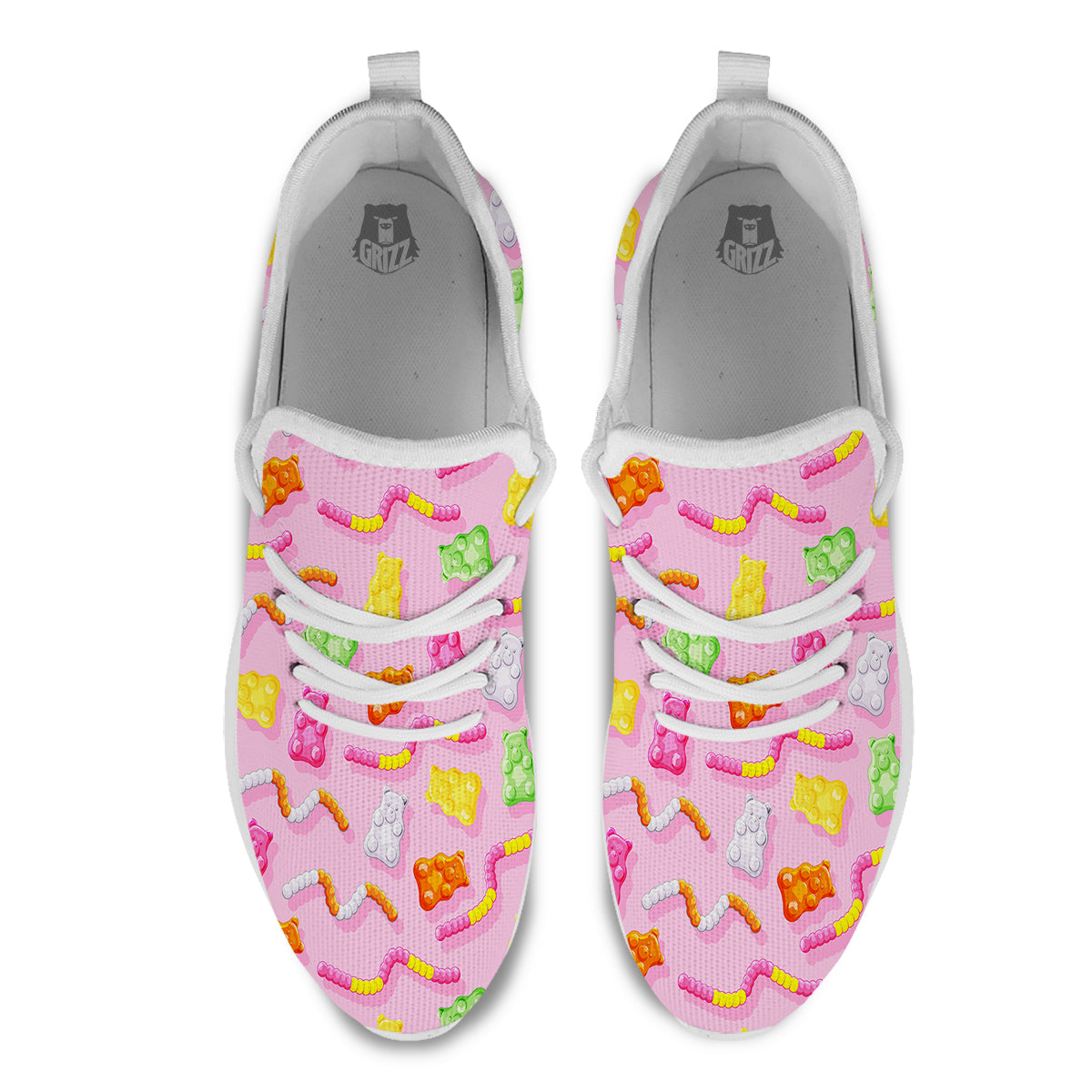 Sweet Gummy Bears And Worms Print Pattern White Athletic Shoes-grizzshop