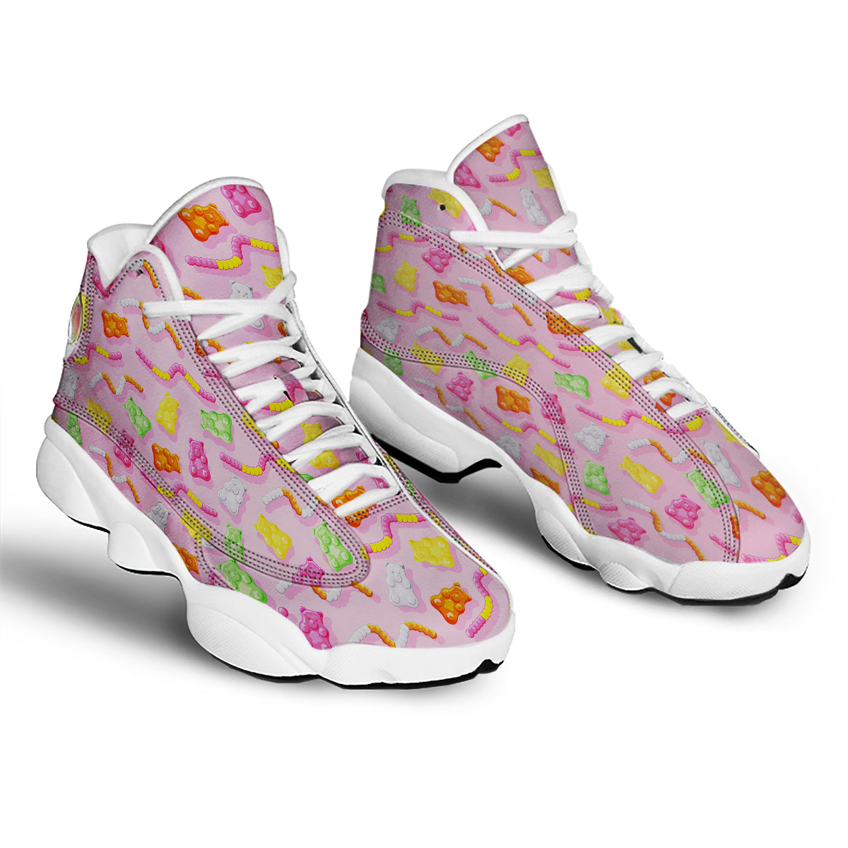 Sweet Gummy Bears And Worms Print Pattern White Basketball Shoes-grizzshop
