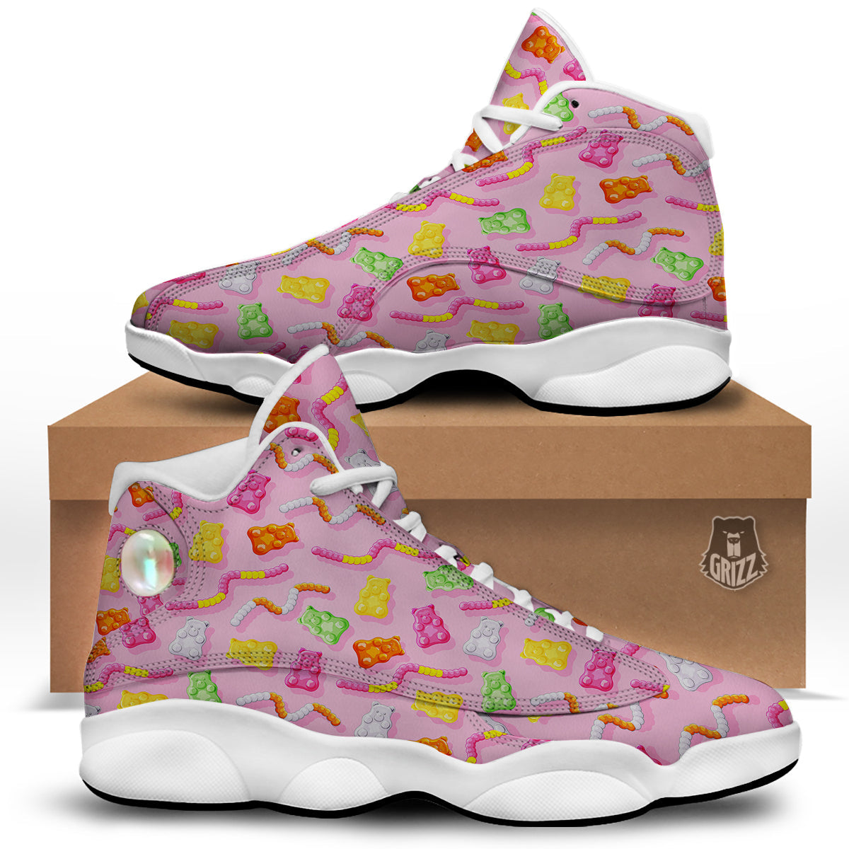 Sweet Gummy Bears And Worms Print Pattern White Basketball Shoes-grizzshop