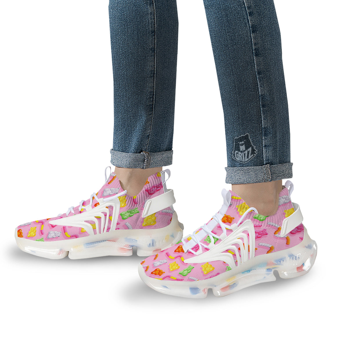 Sweet Gummy Bears And Worms Print Pattern White Gym Shoes-grizzshop