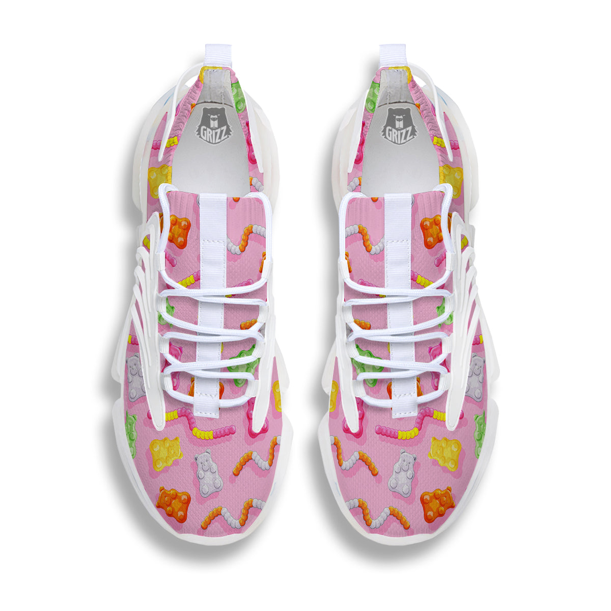 Sweet Gummy Bears And Worms Print Pattern White Gym Shoes-grizzshop