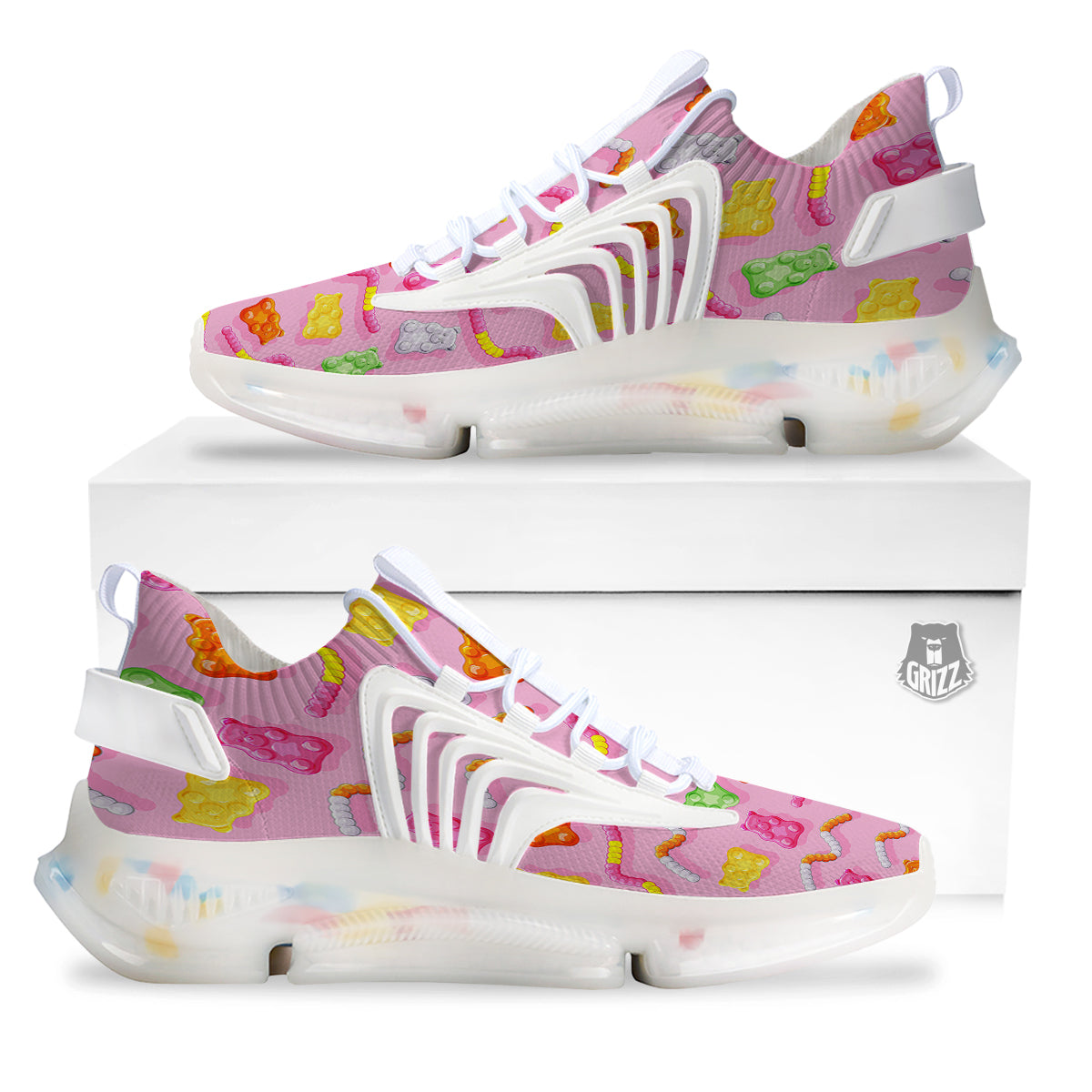 Sweet Gummy Bears And Worms Print Pattern White Gym Shoes-grizzshop