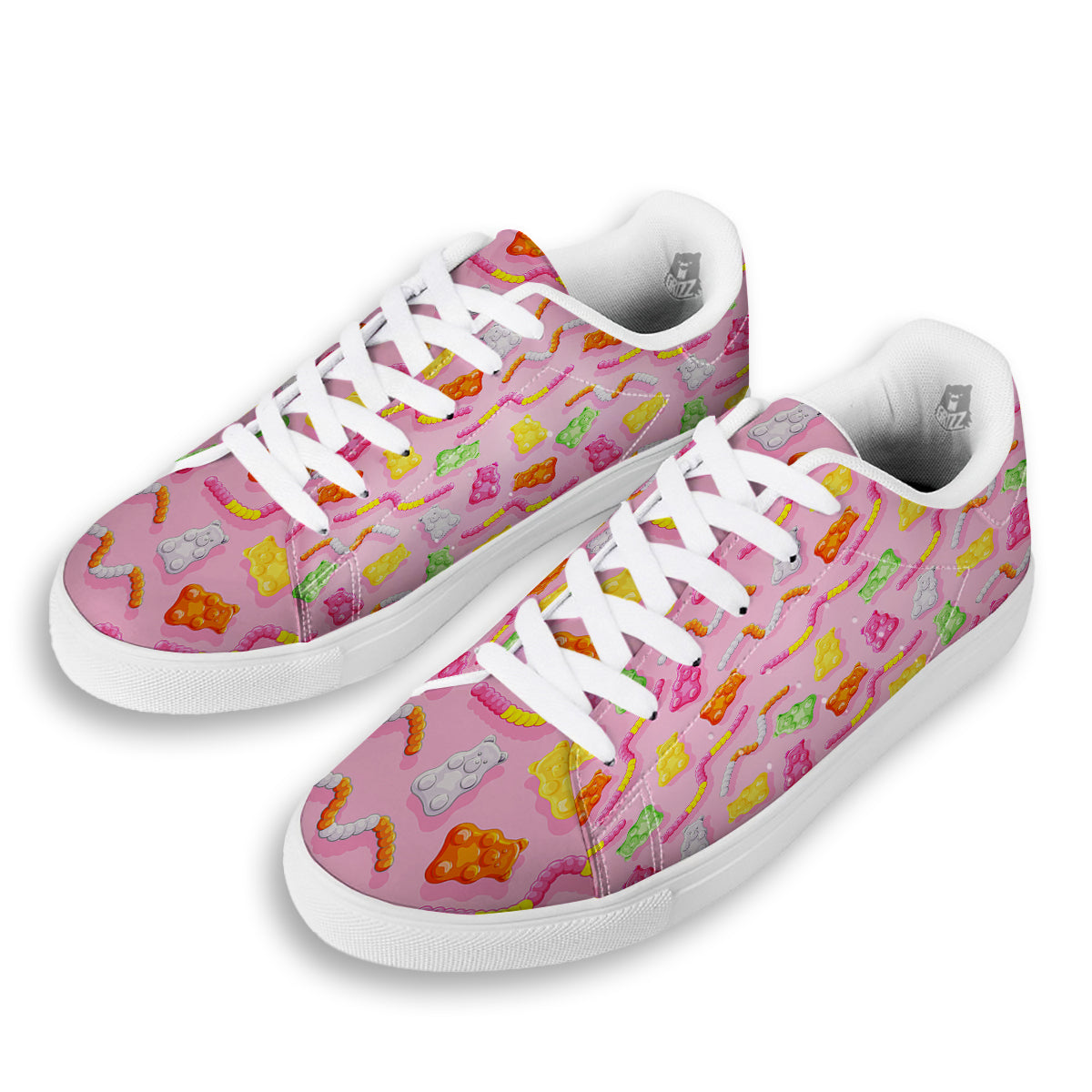 Sweet Gummy Bears And Worms Print Pattern White Low Top Sneakers-grizzshop