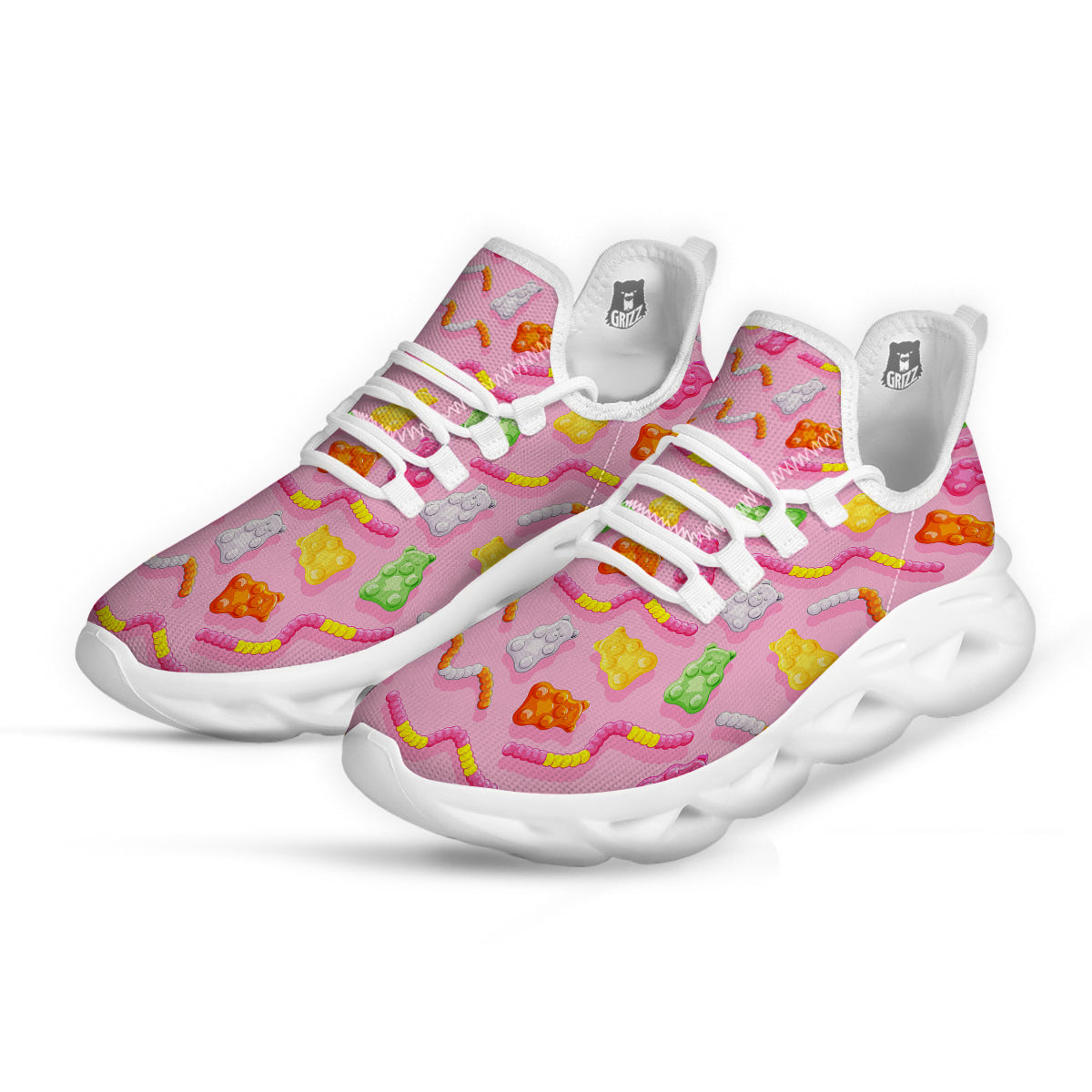 Sweet Gummy Bears And Worms Print Pattern White Running Shoes-grizzshop