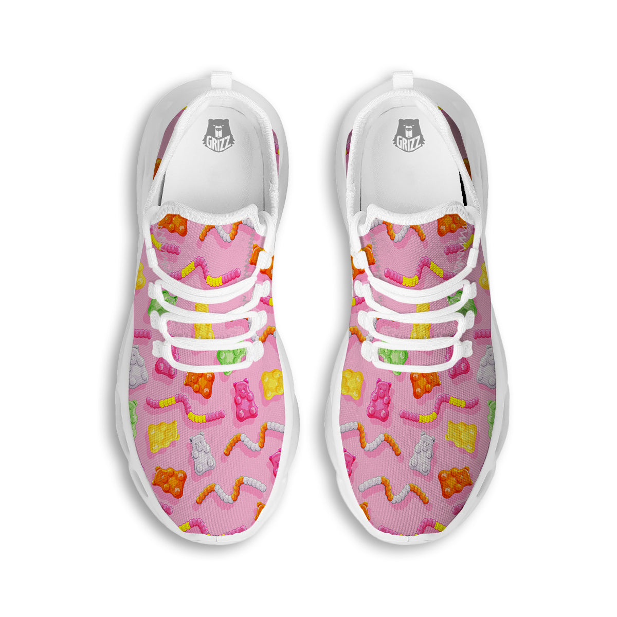 Sweet Gummy Bears And Worms Print Pattern White Running Shoes-grizzshop