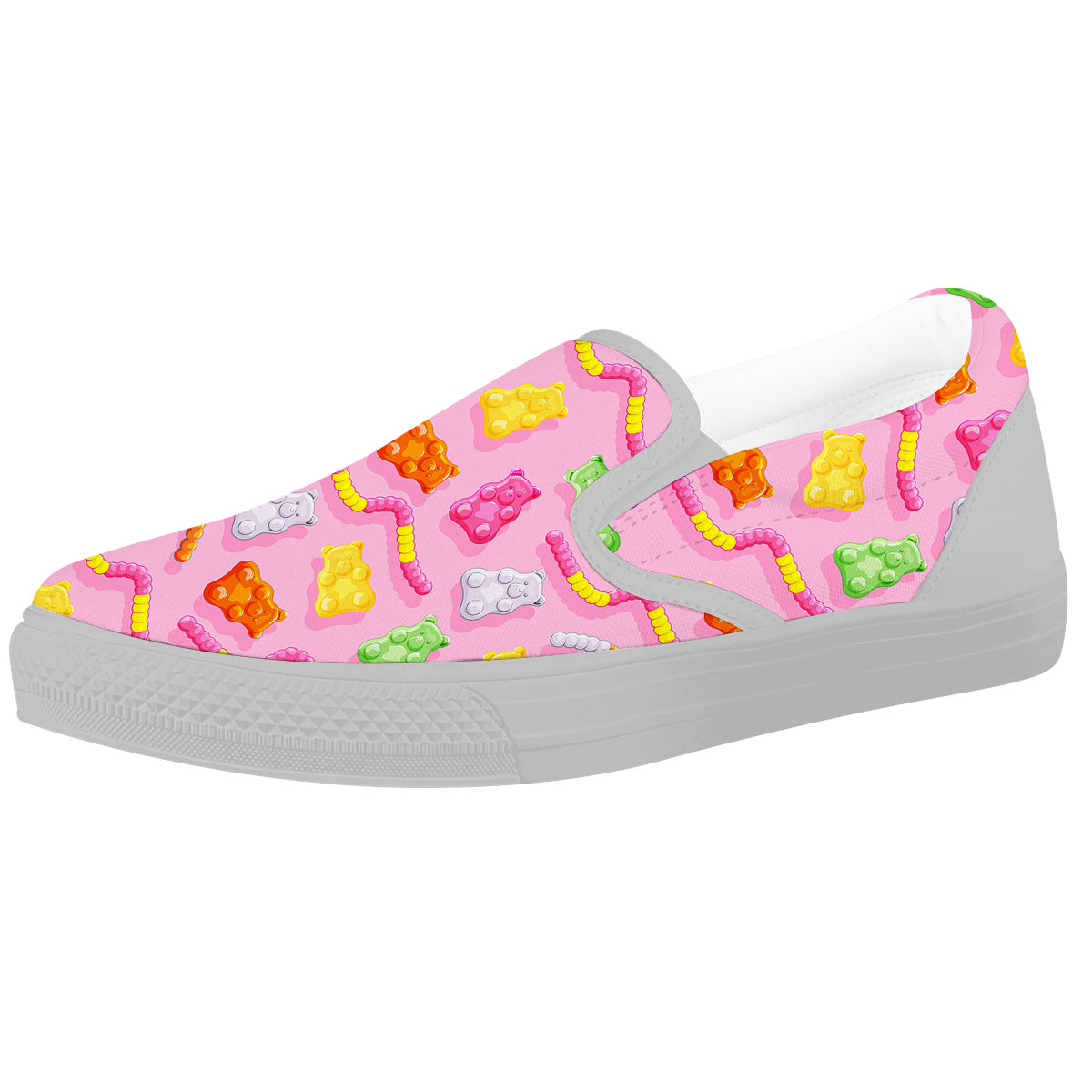 Sweet Gummy Bears And Worms Print Pattern White Slip On Shoes-grizzshop