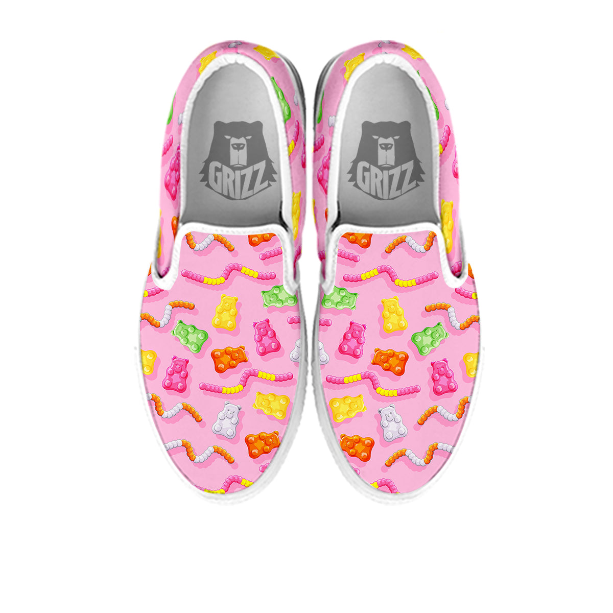 Sweet Gummy Bears And Worms Print Pattern White Slip On Shoes-grizzshop