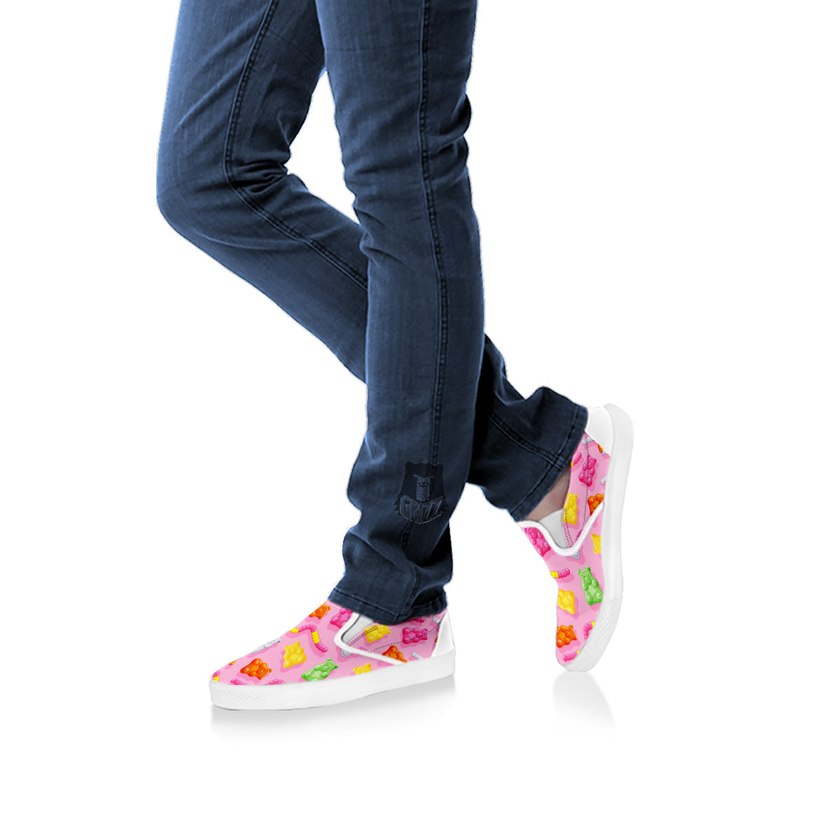 Sweet Gummy Bears And Worms Print Pattern White Slip On Shoes-grizzshop