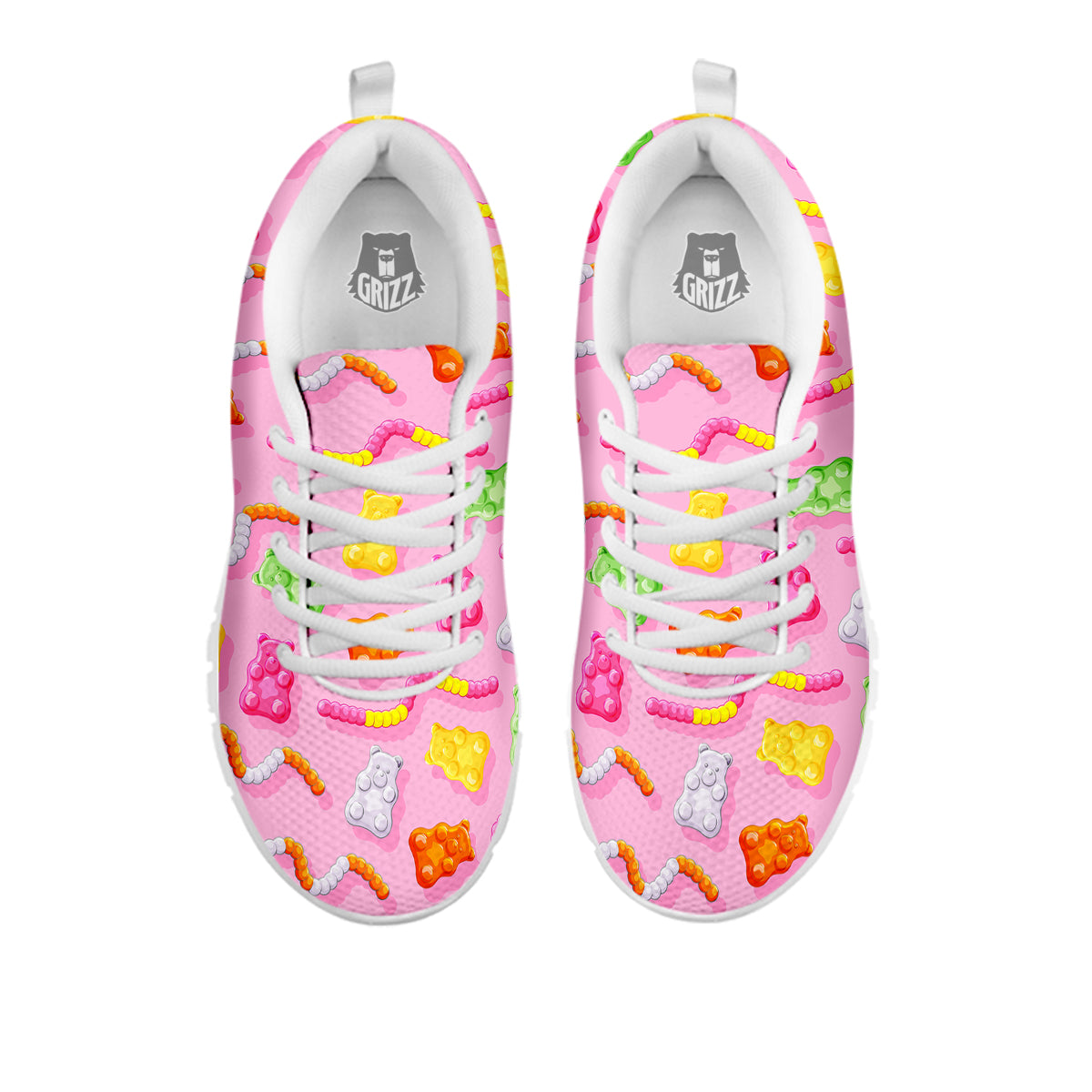 Sweet Gummy Bears And Worms Print Pattern White Sneaker-grizzshop
