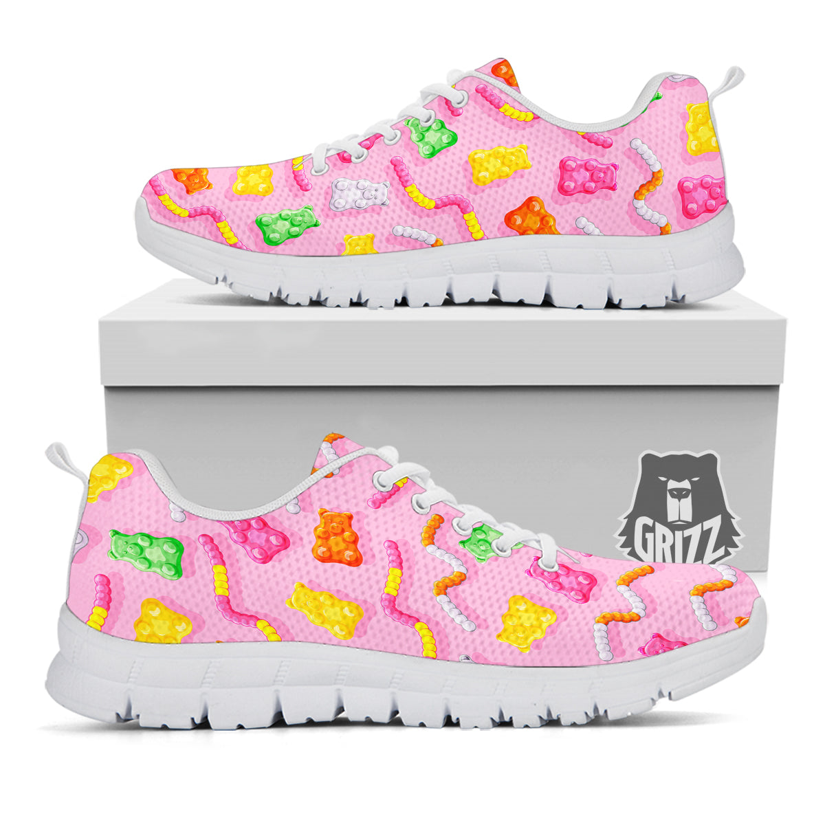 Sweet Gummy Bears And Worms Print Pattern White Sneaker-grizzshop
