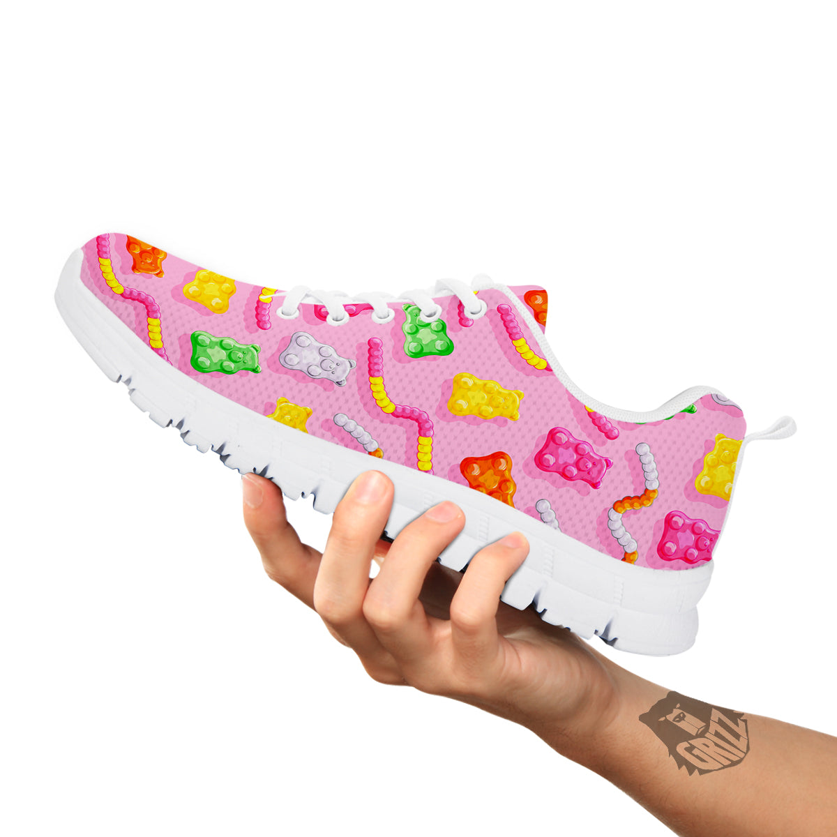 Sweet Gummy Bears And Worms Print Pattern White Sneaker-grizzshop
