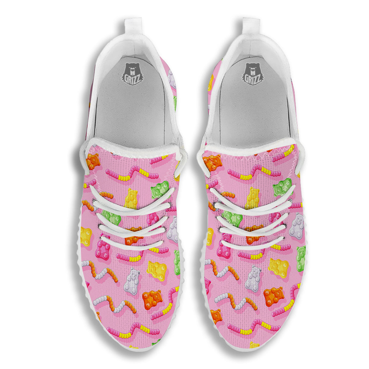 Sweet Gummy Bears And Worms Print Pattern White Walking Shoes-grizzshop
