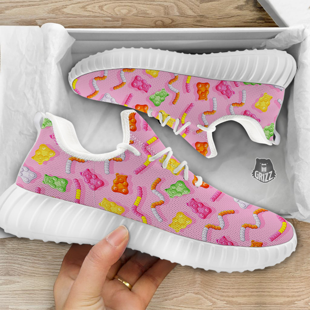 Sweet Gummy Bears And Worms Print Pattern White Walking Shoes-grizzshop