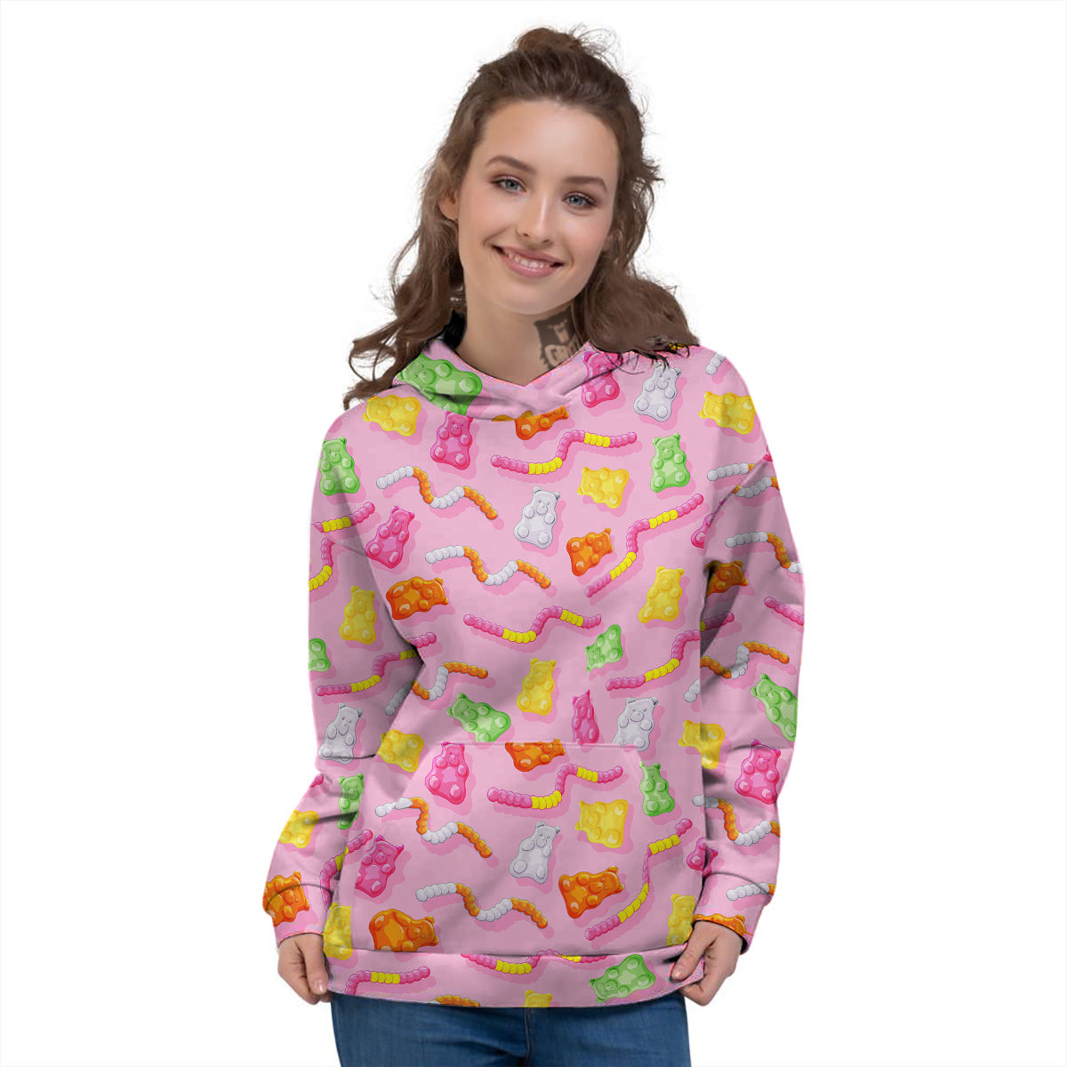 Sweet Gummy Bears And Worms Print Pattern Women's Hoodie-grizzshop