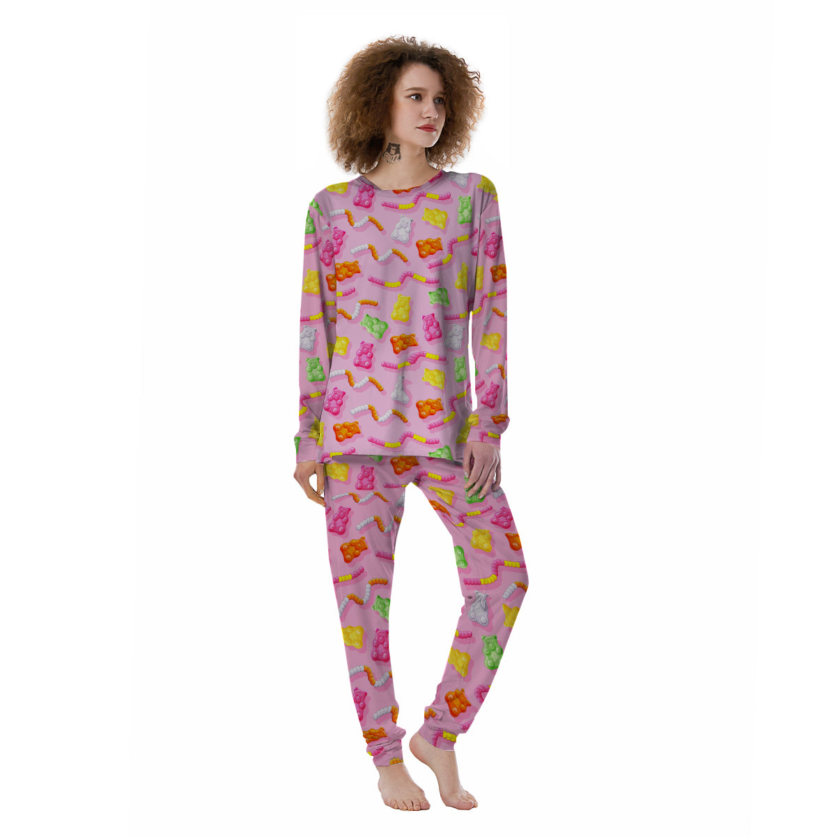 Sweet Gummy Bears And Worms Print Pattern Women's Pajamas-grizzshop