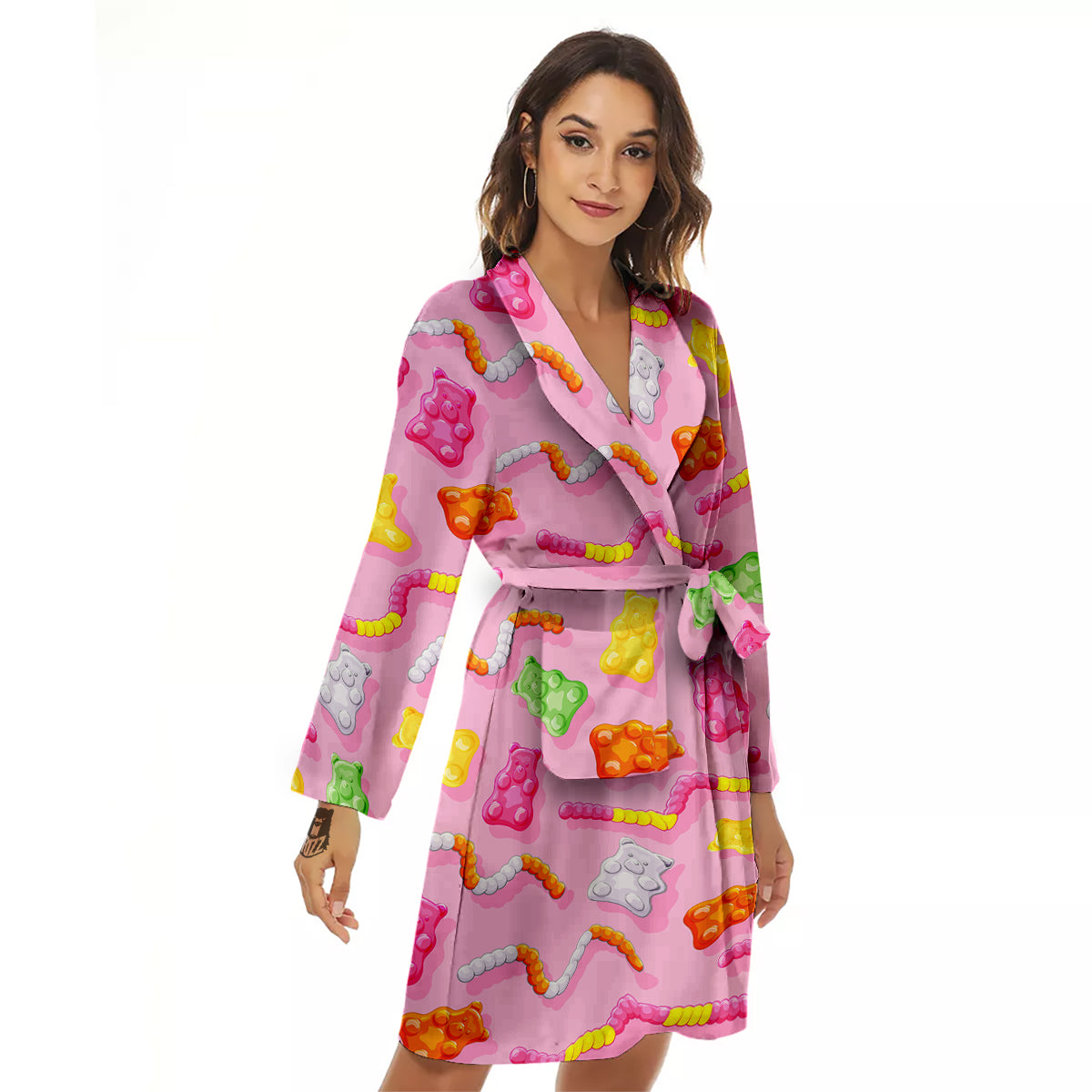 Sweet Gummy Bears And Worms Print Pattern Women's Robe-grizzshop