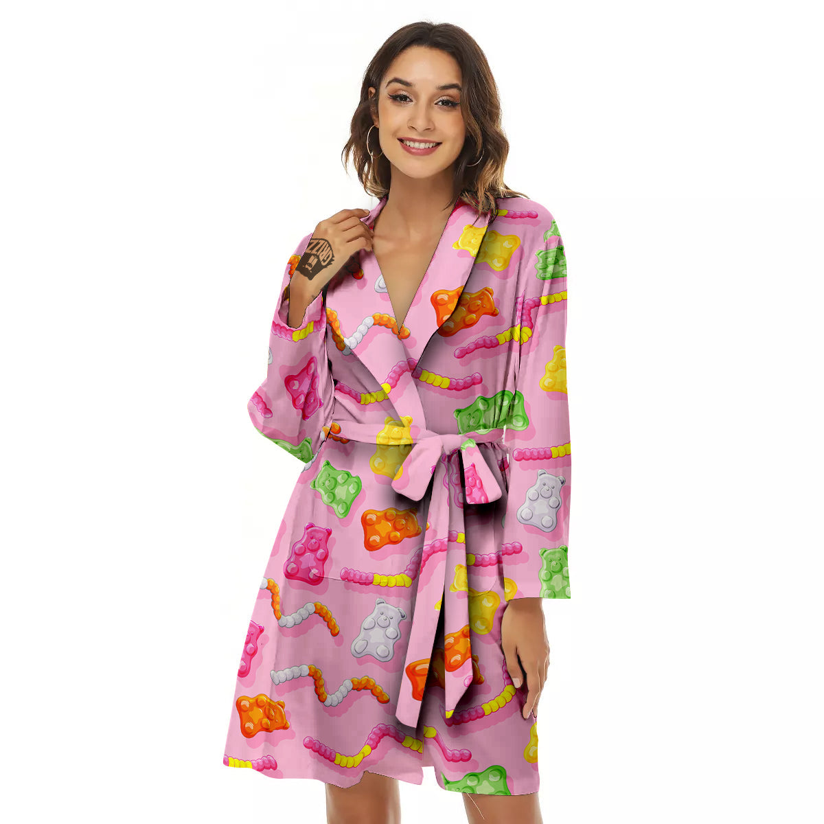 Sweet Gummy Bears And Worms Print Pattern Women's Robe-grizzshop