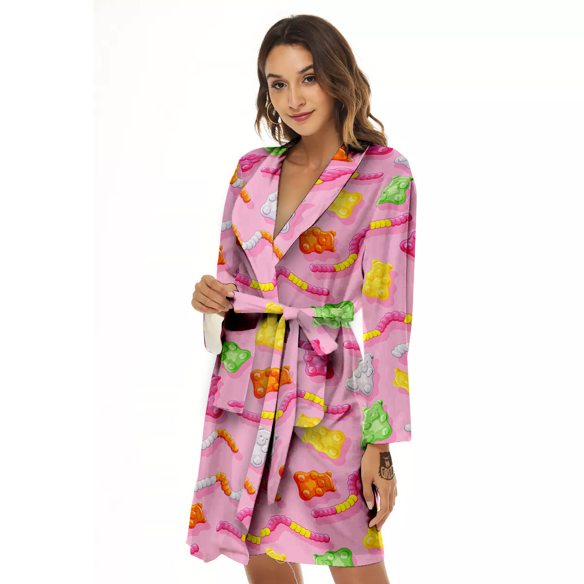 Sweet Gummy Bears And Worms Print Pattern Women's Robe-grizzshop