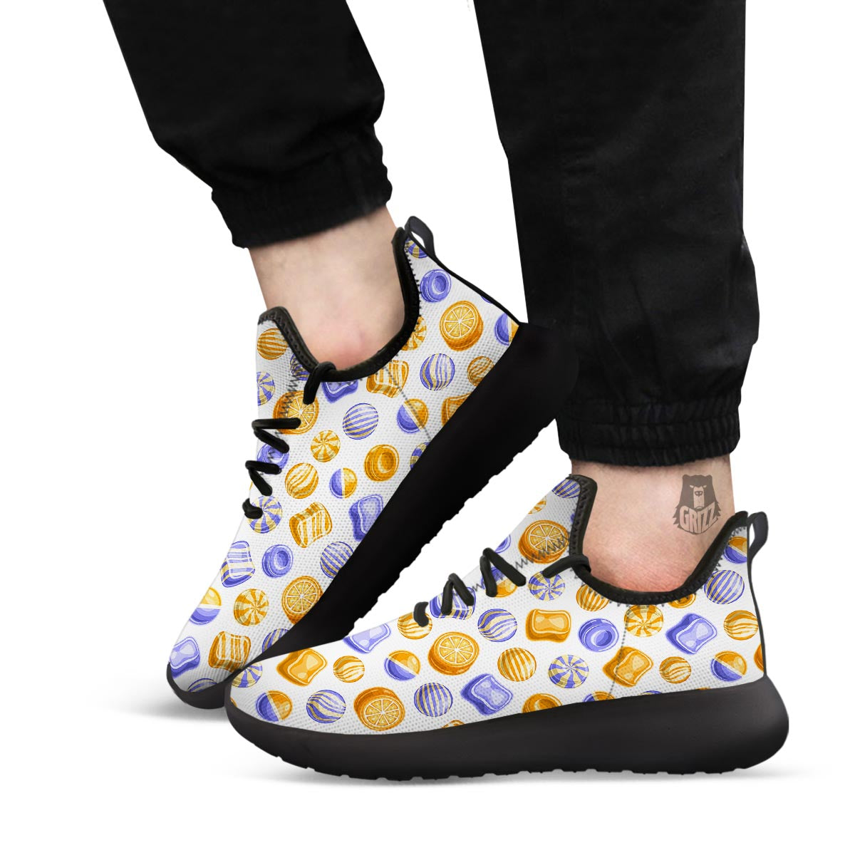 Sweet Gummy Print Pattern Black Athletic Shoes-grizzshop