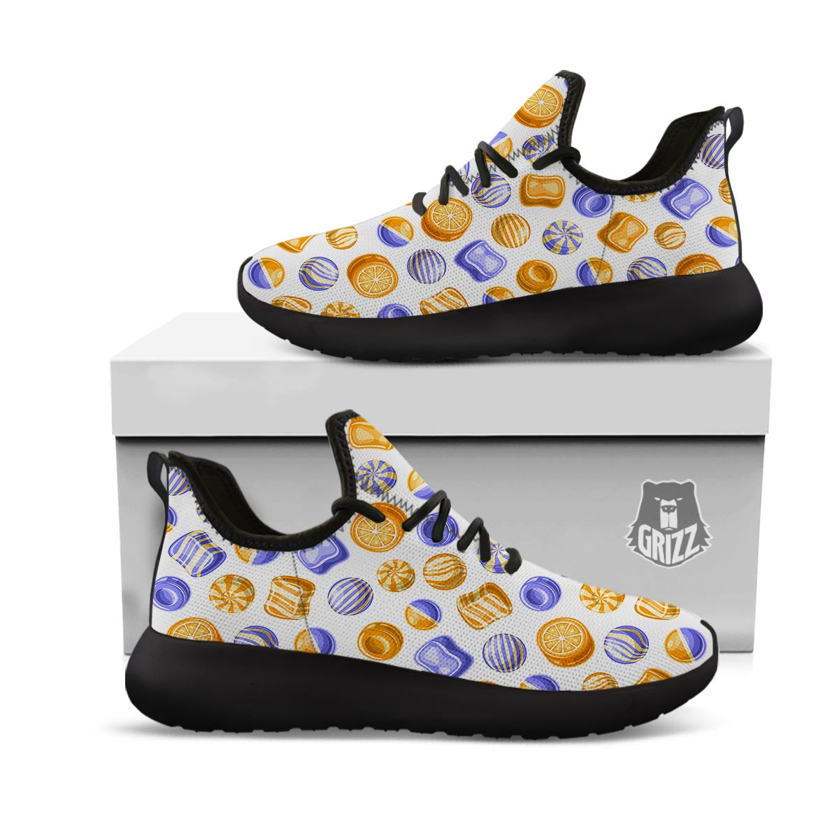 Sweet Gummy Print Pattern Black Athletic Shoes-grizzshop