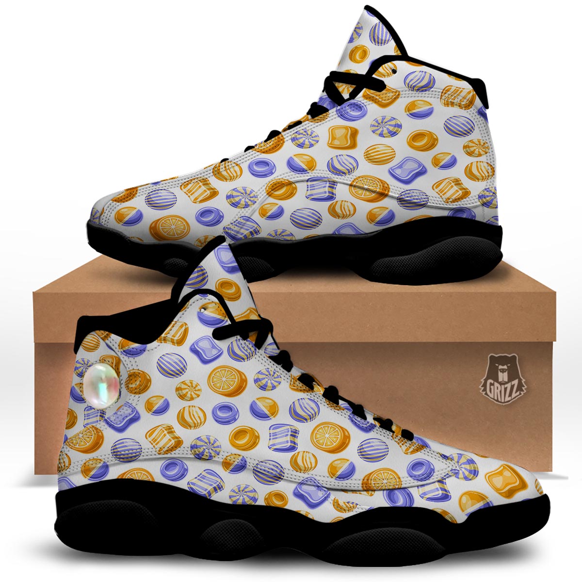 Sweet Gummy Print Pattern Black Basketball Shoes-grizzshop