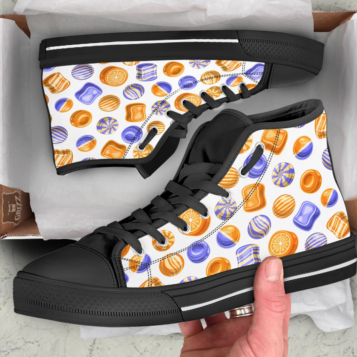Sweet Gummy Print Pattern Black High Top Shoes-grizzshop