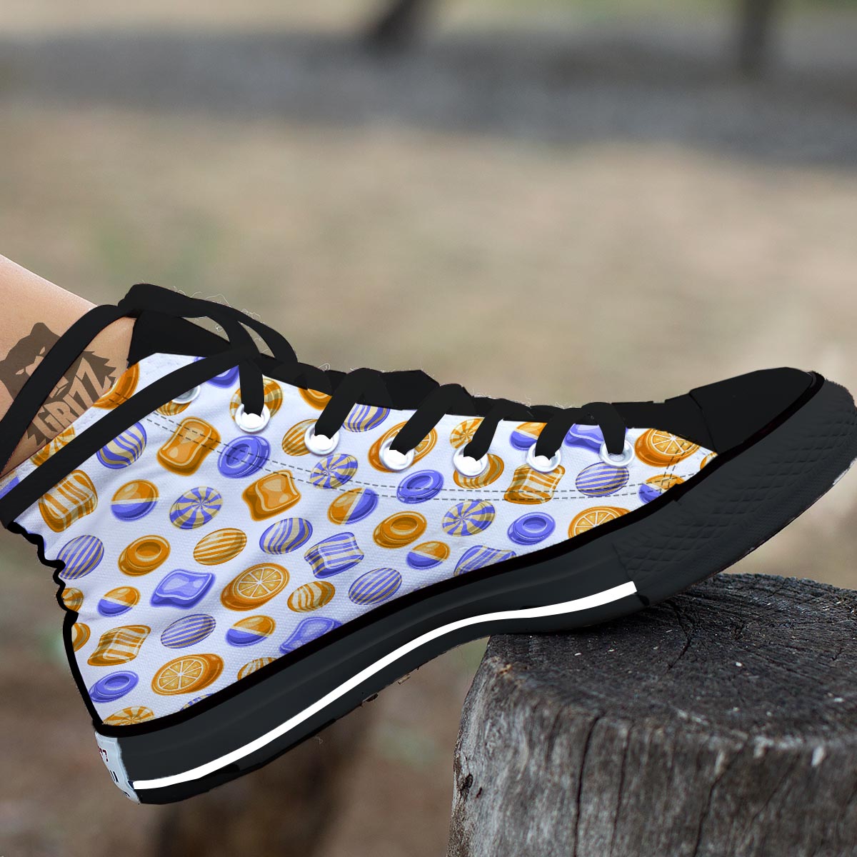 Sweet Gummy Print Pattern Black High Top Shoes-grizzshop
