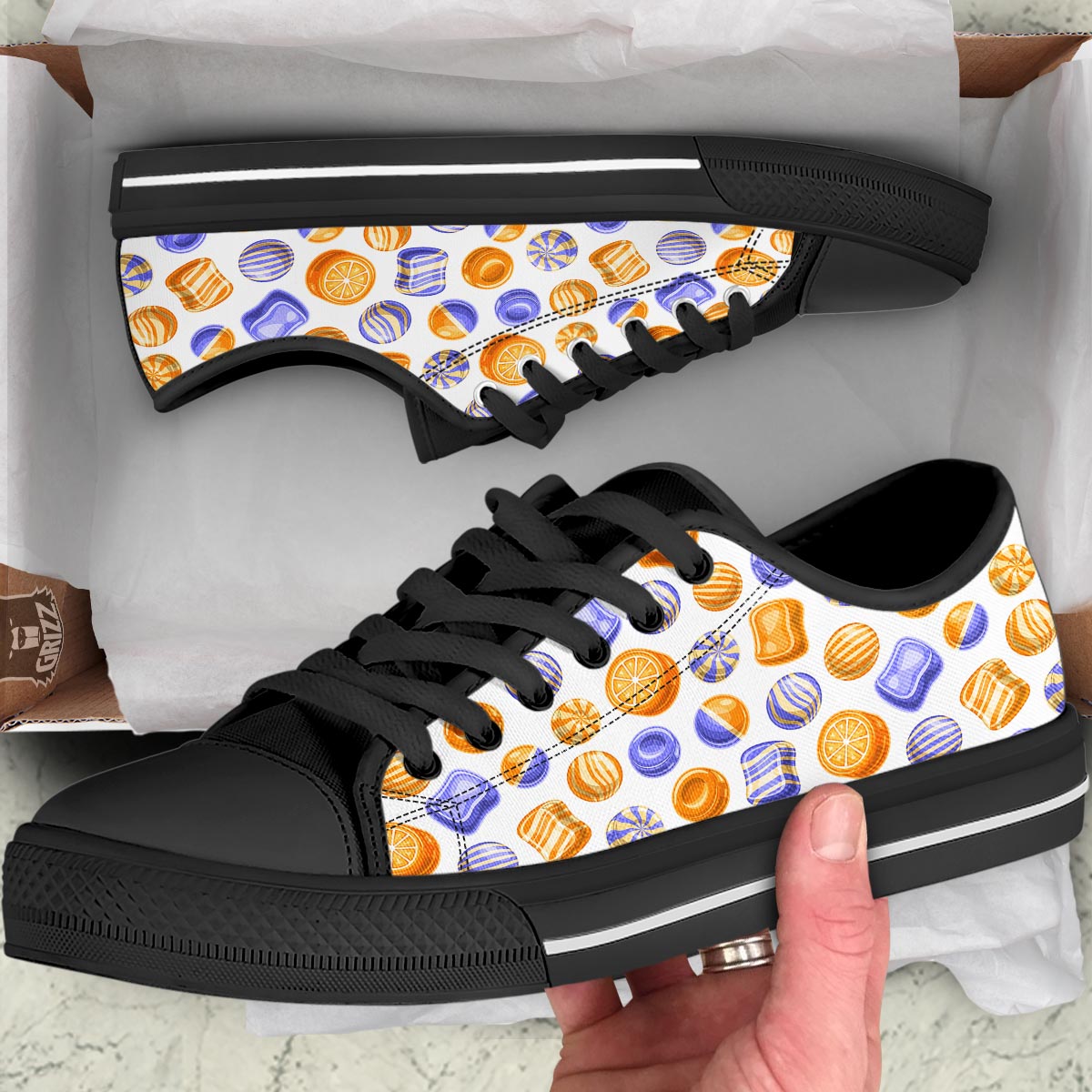 Sweet Gummy Print Pattern Black Low Top Shoes-grizzshop