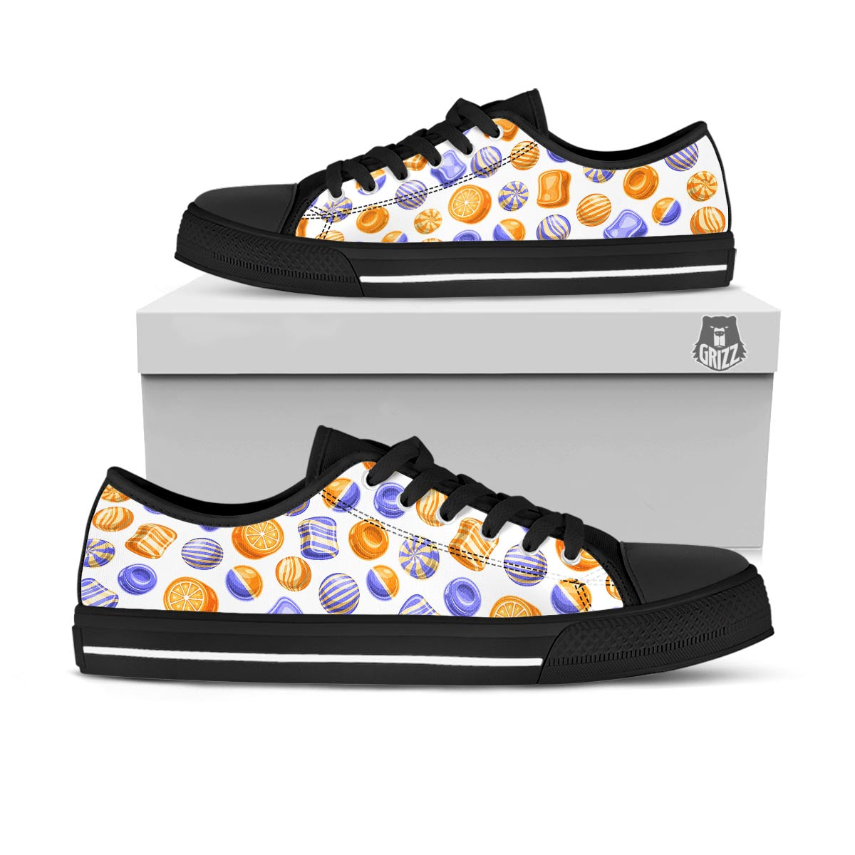 Sweet Gummy Print Pattern Black Low Top Shoes-grizzshop