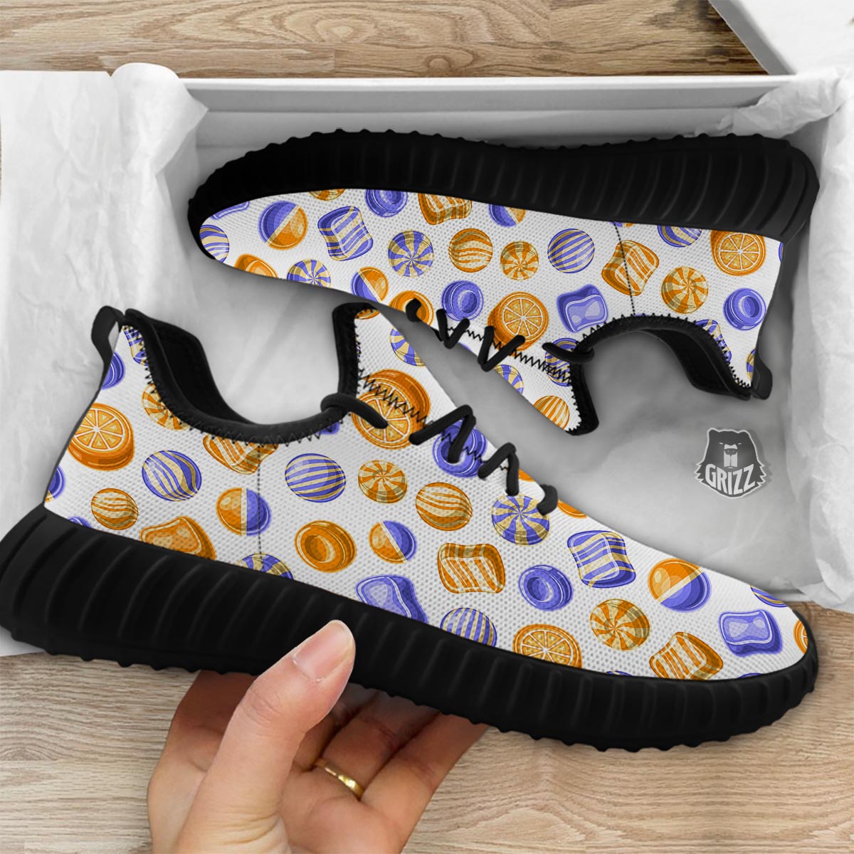 Sweet Gummy Print Pattern Black Walking Shoes-grizzshop